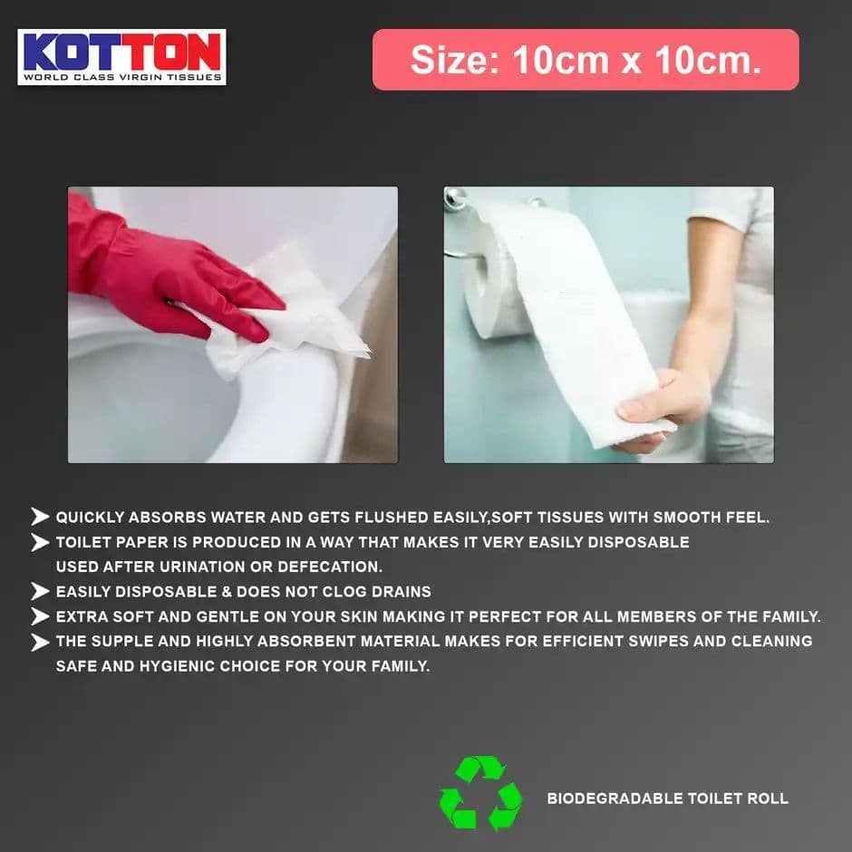 Kotton Toilet Roll - 2 Ply -100% Virgin Pulp/Paper, Pack of 10 ,230 sheets — photo 3
