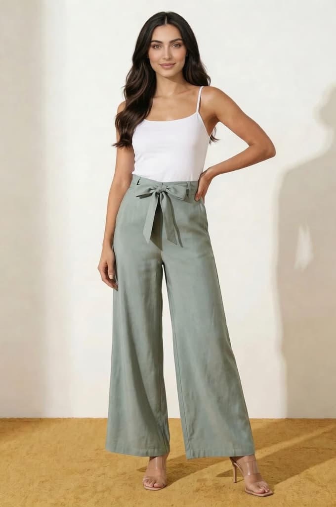 Slate Grey Yarn Dyed Solid Rayon Wide Leg High Rise Trousers — photo 4