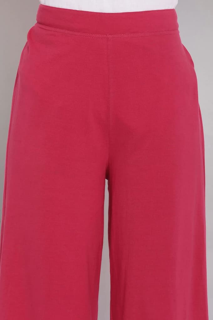 Red Solid Straight Fit Cotton Palazzo With Elasticated Waist — photo 6