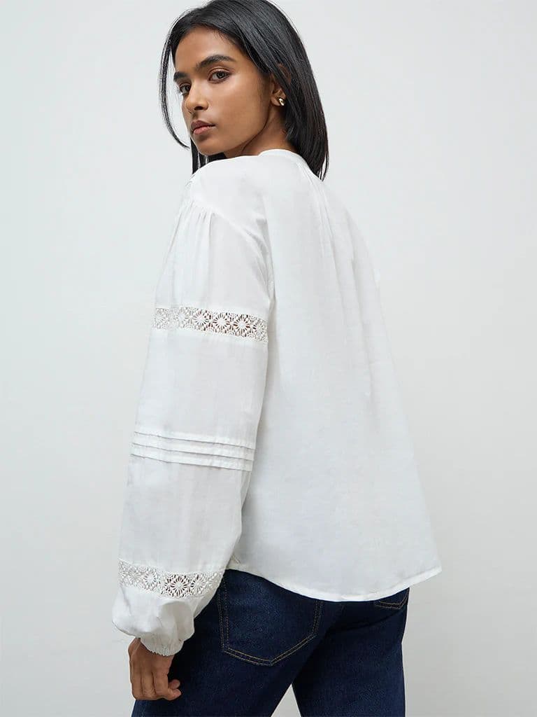 LOV Off-White Lace-Embroidered Cotton Blouse — photo 4