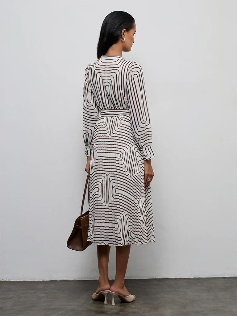 Wardrobe Ivory Geometric Printed A-Line Dress with Belt — photo 4