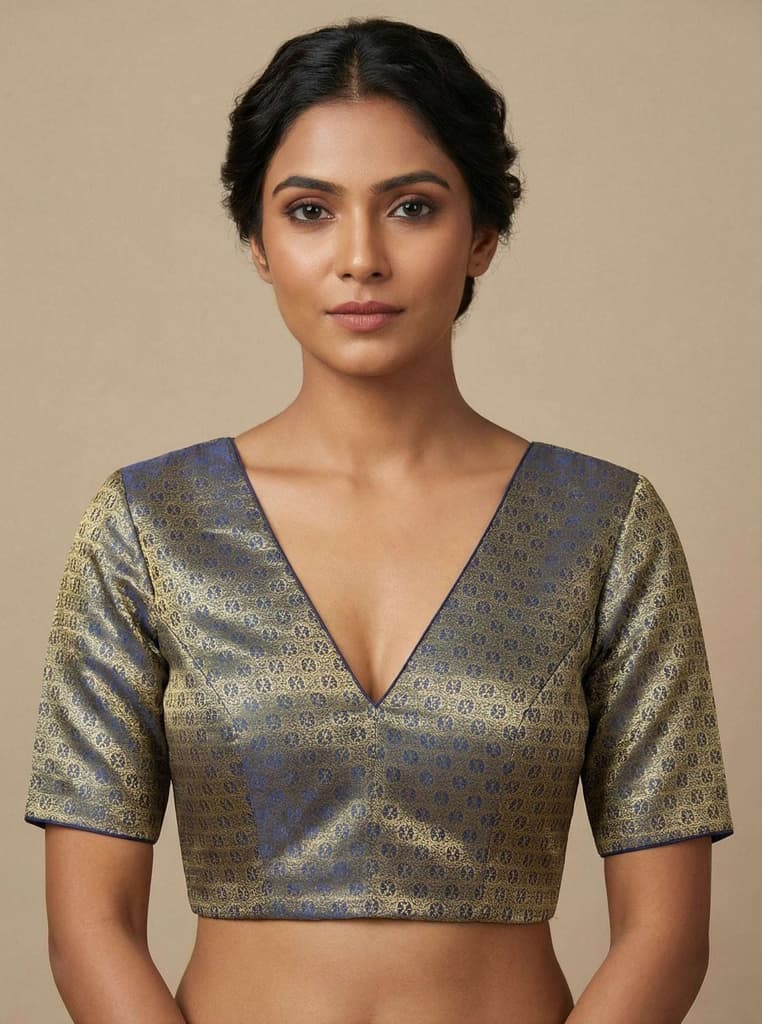 MIMOSA Women's Woven Design Kanjivaram Style Art Silk Saree with Blouse Piece - Navy Blue (SA00002866NVFREE) — photo 5