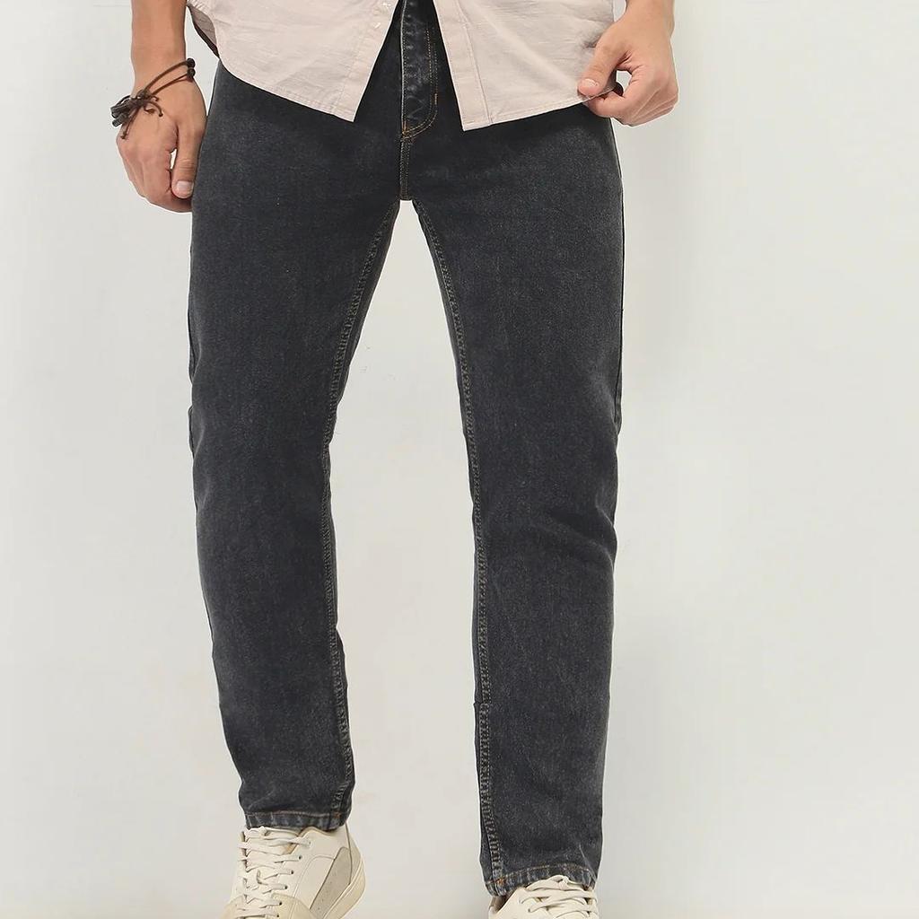 Men's Dark Grey Slim Fit Washed Denim Jeans Stretchable