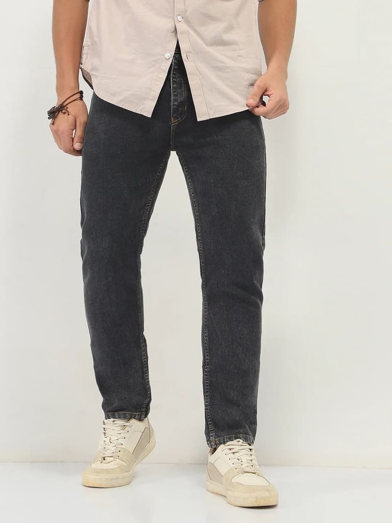 Men's Dark Grey Slim Fit Washed Denim Jeans Stretchable