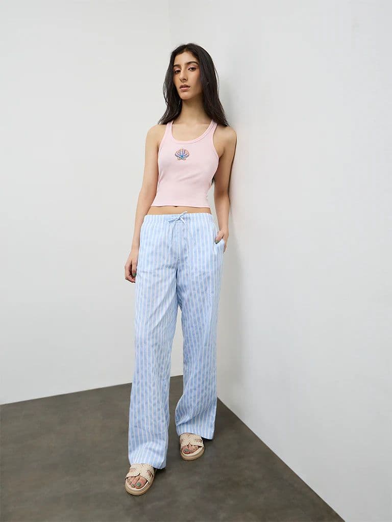 Nuon Pink Embellished Ribbed Cotton-Blend Top — photo 2