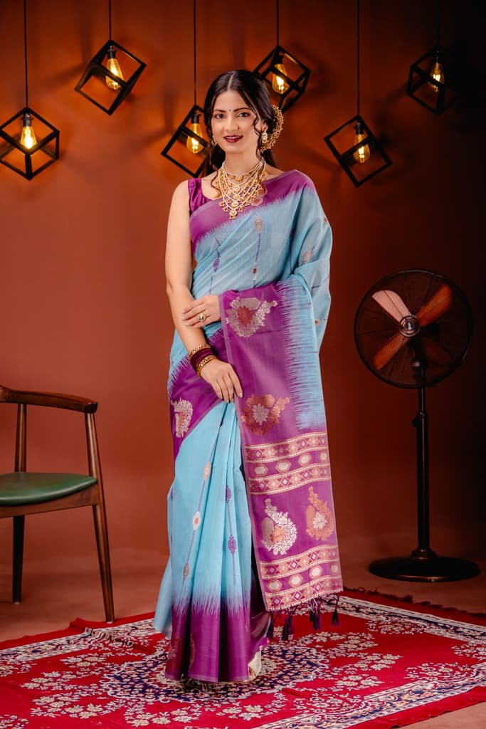 Mimosa Women's Woven Design Banarasi Style Art Silk Saree With Blouse Piece : SA00001795SFFREE — Saffire