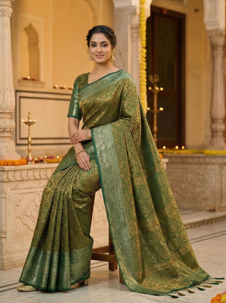 MIMOSA Women's Woven Design Banarasi Style Art Silk Saree with Blouse Piece - Green ( SA00003133GRNFREE ) — photo 4