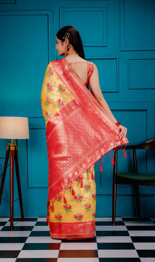 Mimosa Women's Woven Design Banarasi Style Art Silk Saree With Blouse Piece : SA00001606GDFREE — photo 6
