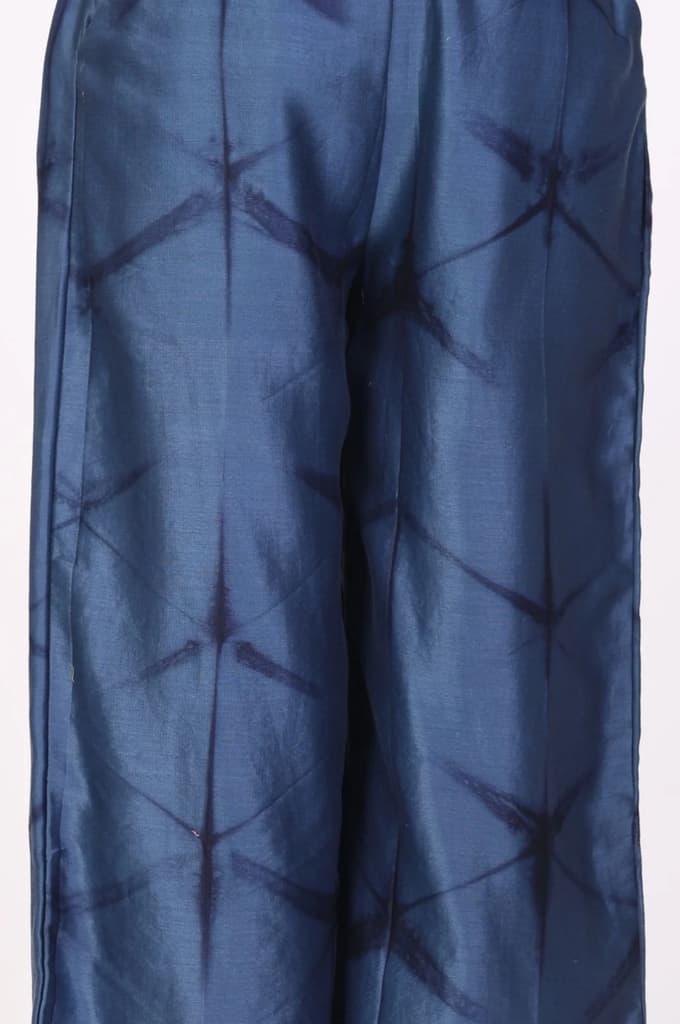 Blue Shibori Printed Satin Straight Top with Pants Co-ord Set — photo 7