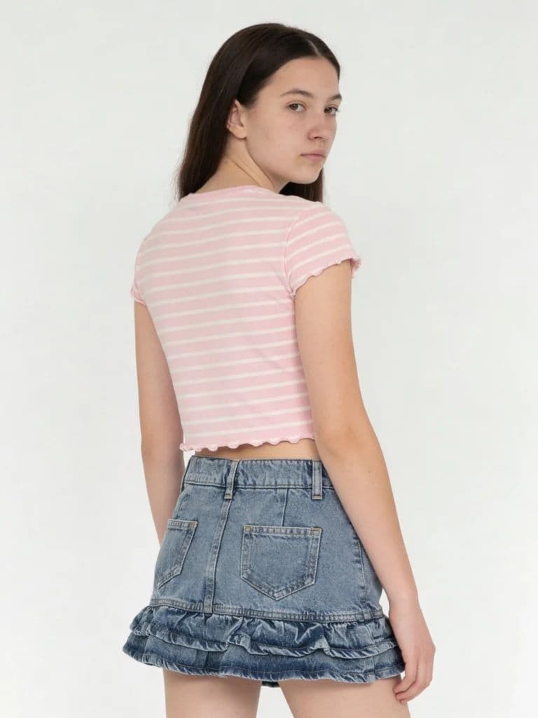 Y&F Kids Girls Pink Striped Cotton-Blend T-Shirt — photo 3