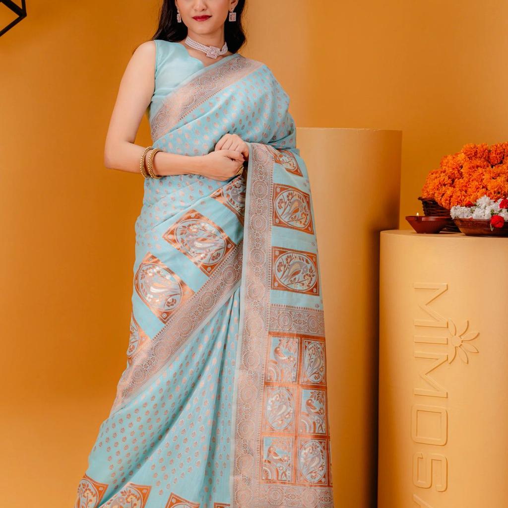 Mimosa Women's Woven Design Banarasi Style Art Silk Saree With Blouse Piece : SA00001807ANFREE