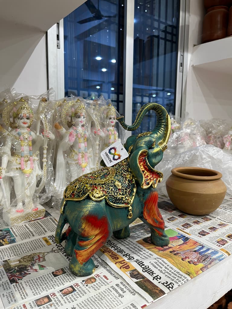 Elephant Statue | Decorative | Gold and Green | Animal