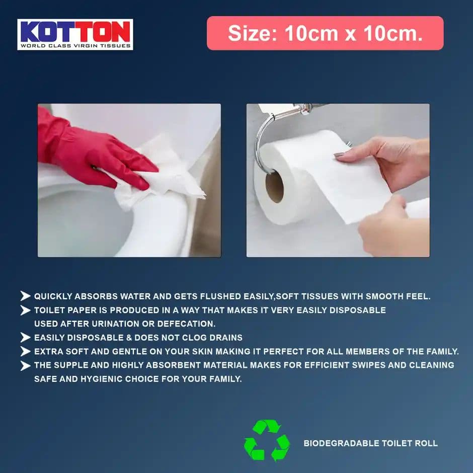 Kotton Toilet Roll - 2 Ply -100% Virgin Pulp/Paper, Pack of 4 ,230 sheets — photo 3