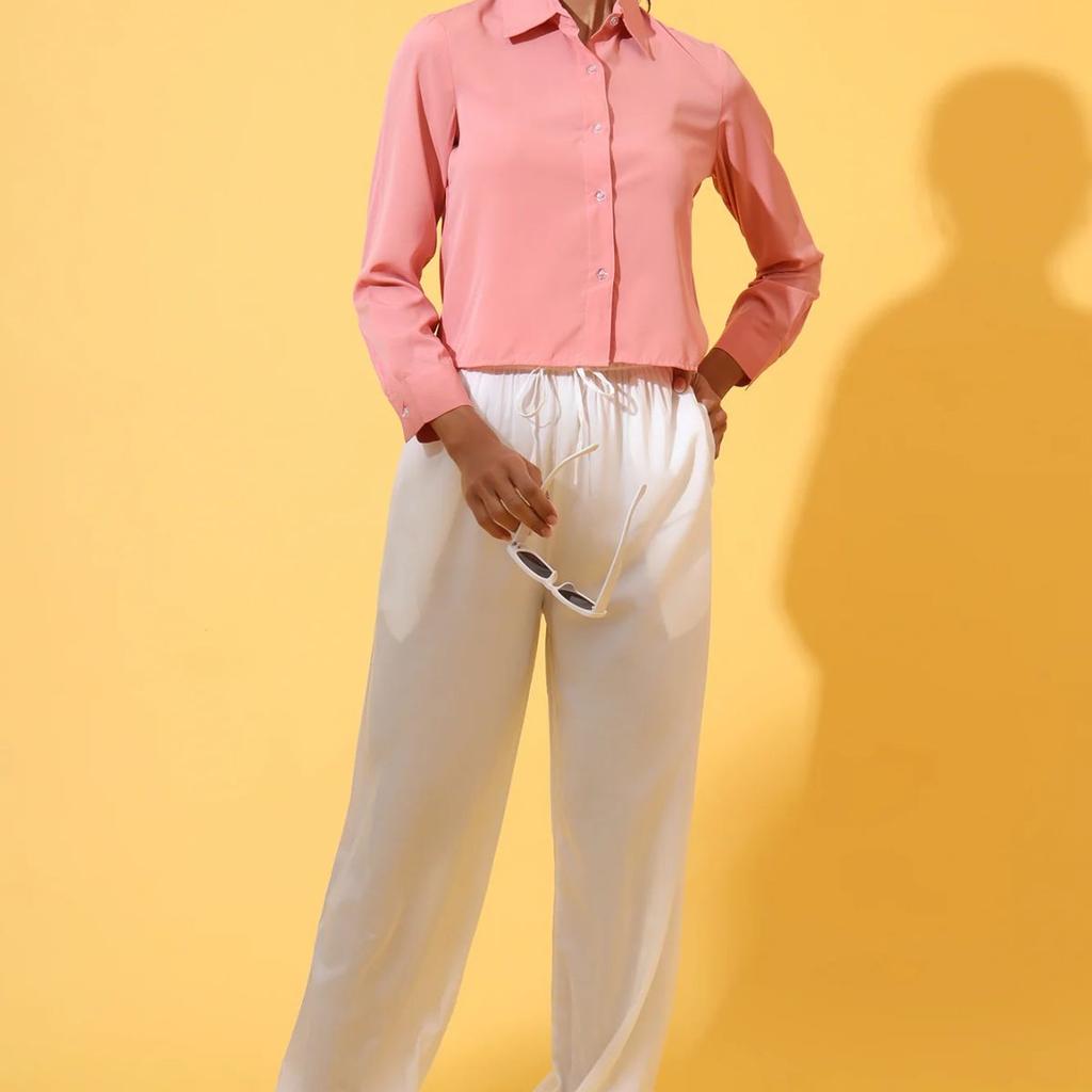 White Solid Ankle Length Rayon Harem Pants