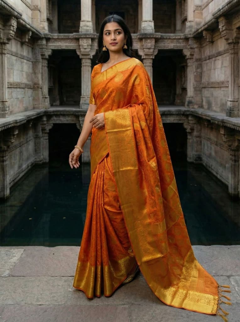 MIMOSA Women's Woven Design Kanjivaram Style Art Silk Saree with Blouse Piece - Mustard ( SA00003144MSFREE ) — photo 2