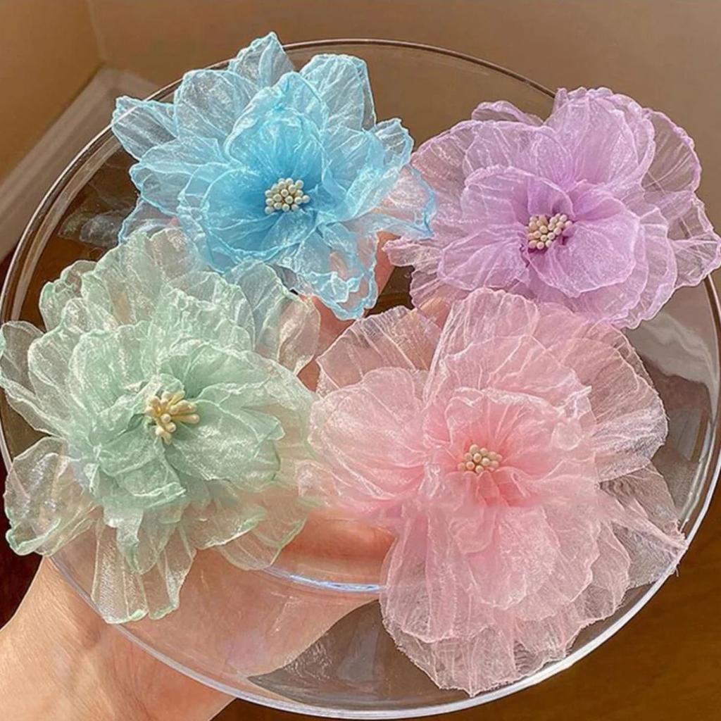 Camellia Flower Organza Hair Clip For Women — photo 2