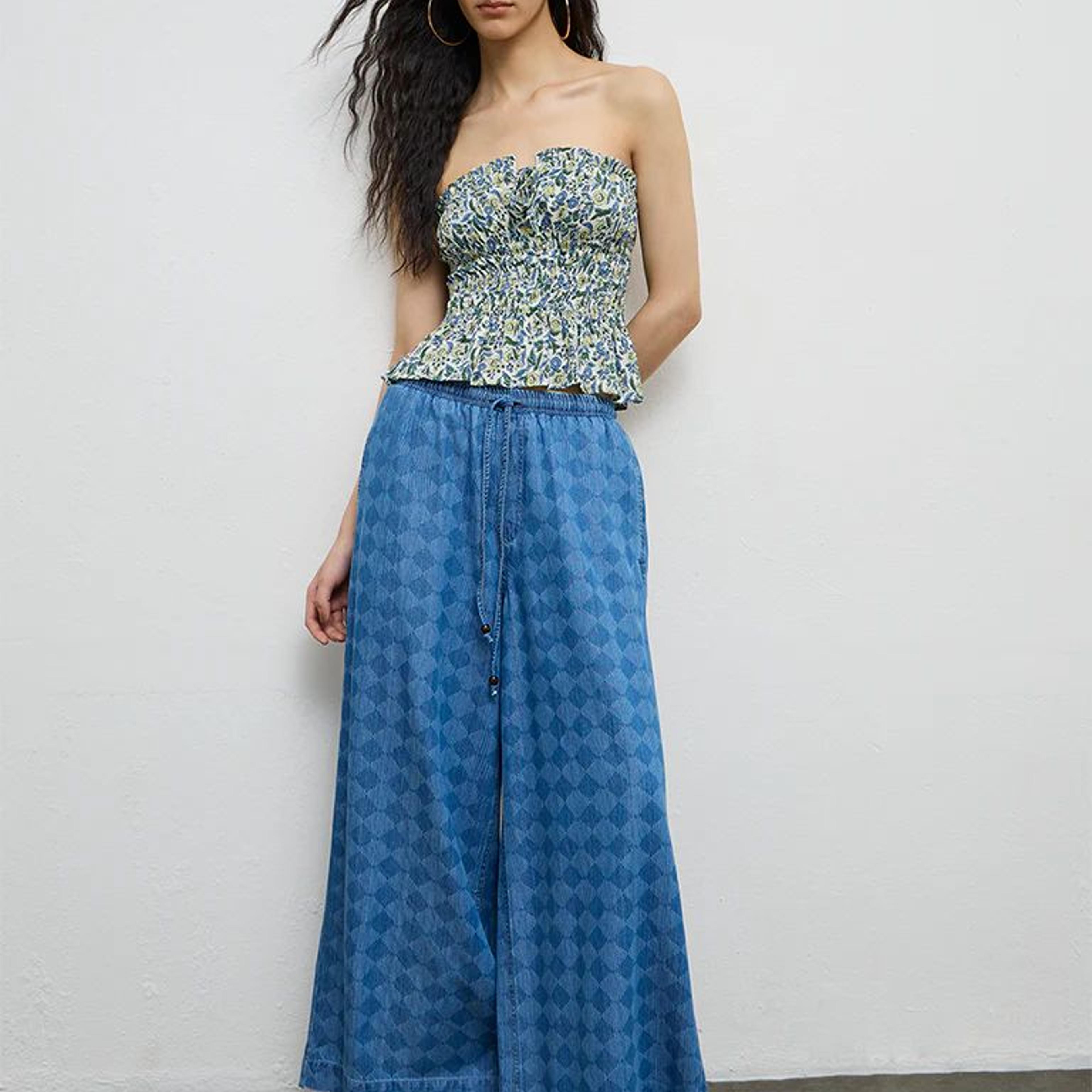 Bombay Paisley Blue Printed High-Rise Cotton-Blend Pants