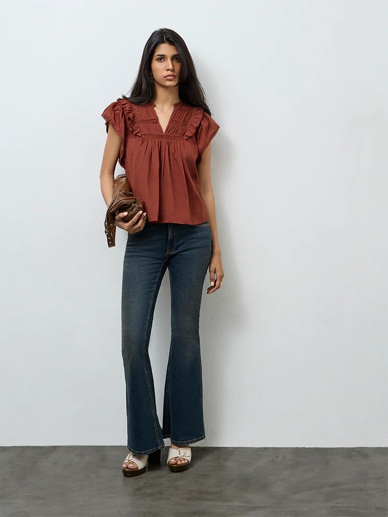 LOV Rust Ruffle-Detailed Cotton Top — photo 2