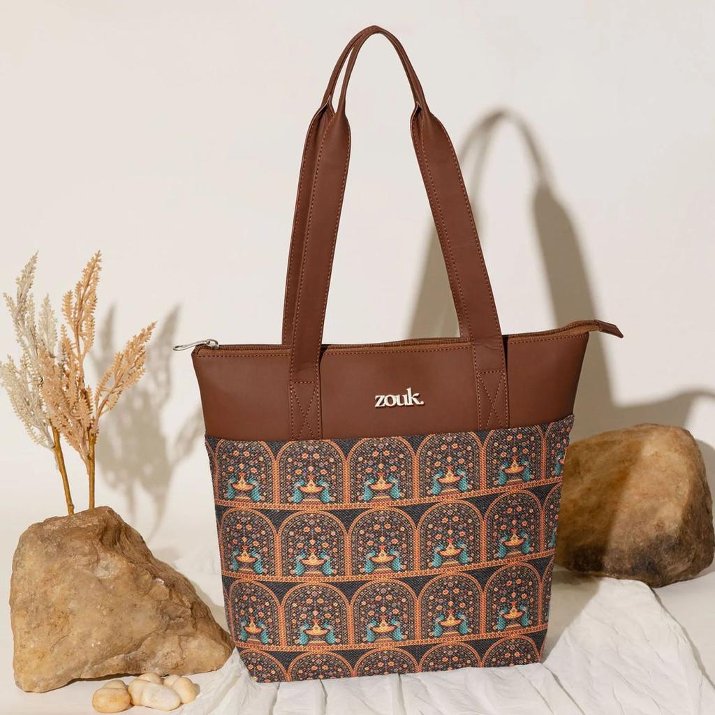 Royal Indian Peacock Motif Everyday Tote Bag & Chain Wallet Combo — photo 2