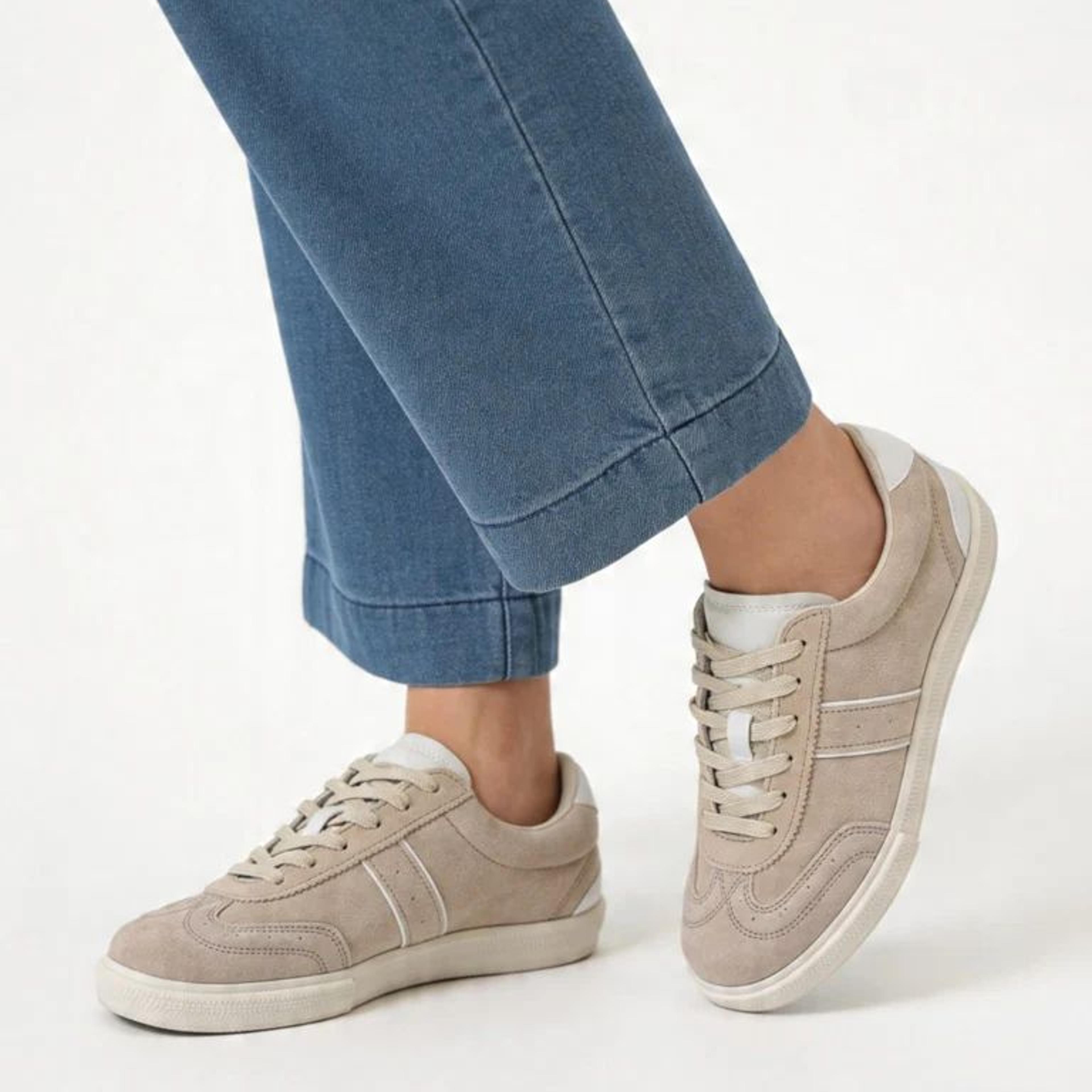 LUNA BLU Light Taupe Lace-Up Textured Sneakers