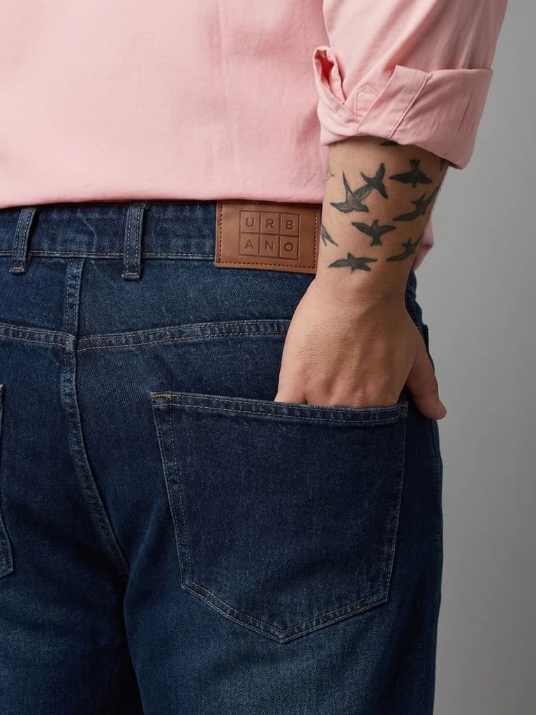 Plus Men's Blue Relaxed Fit Washed Denim Jeans Non-Stretchable — photo 5