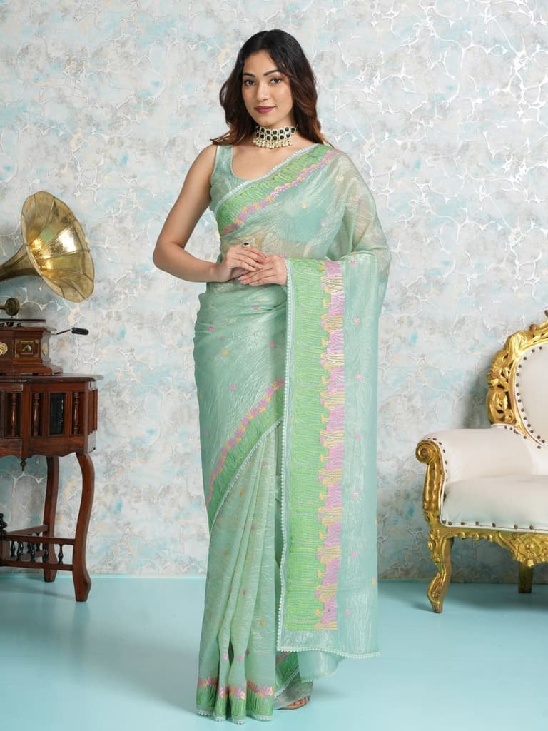 Mimosa Women's Woven Design Banarasi Style Tissue Crush Saree With Blouse Piece : SA00001888RMFREE — photo 2