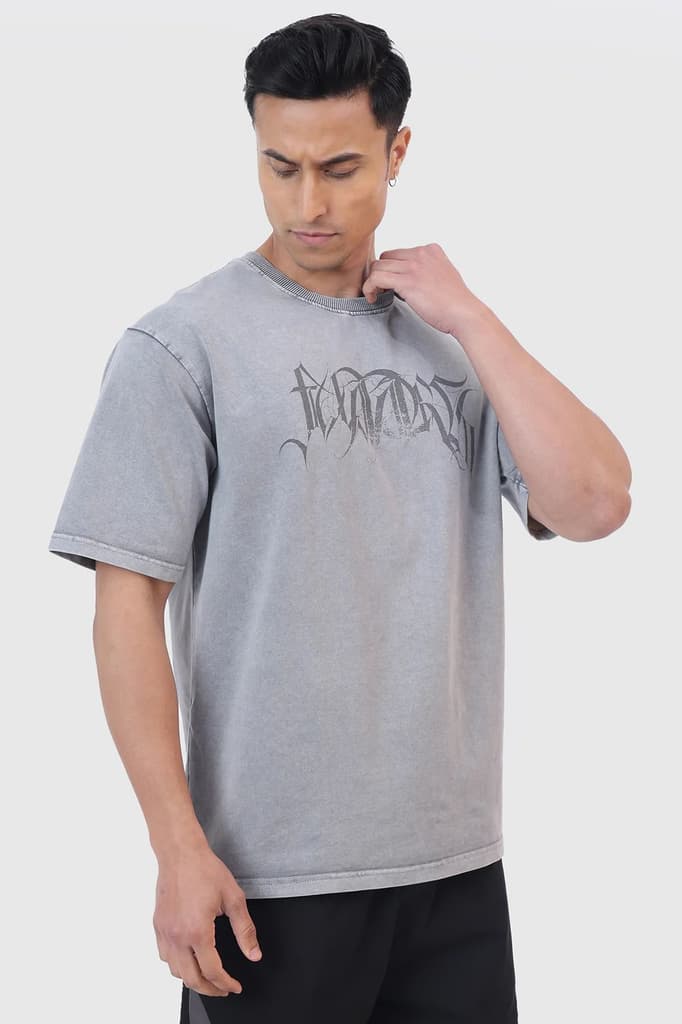 Skull Washed Oversized T-shirt Light Grey — photo 5