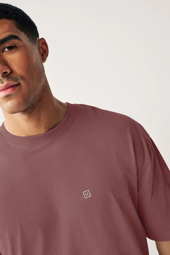 Men's Jet Roan Rogue Pink Solid Round Neck Oversized Half Sleeve Cotton T-Shirt — photo 5