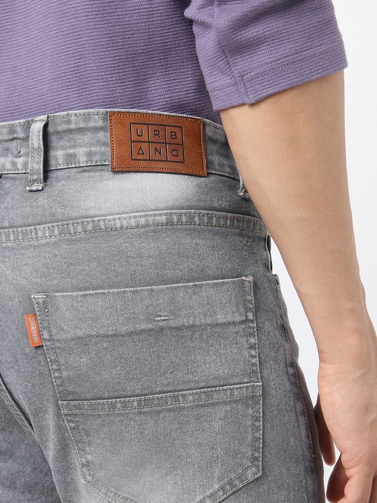 Men's Grey Straight Fit Washed Jeans Stretchable — photo 5