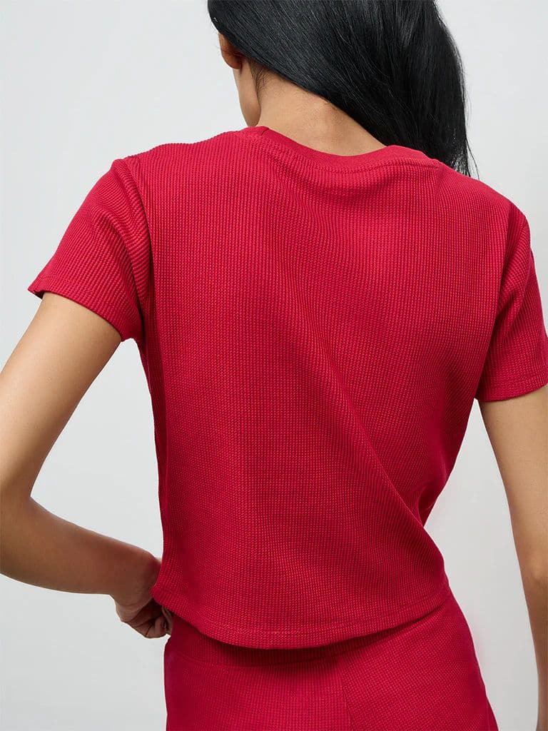 Superstar Red Waffle-Textured Top — photo 4