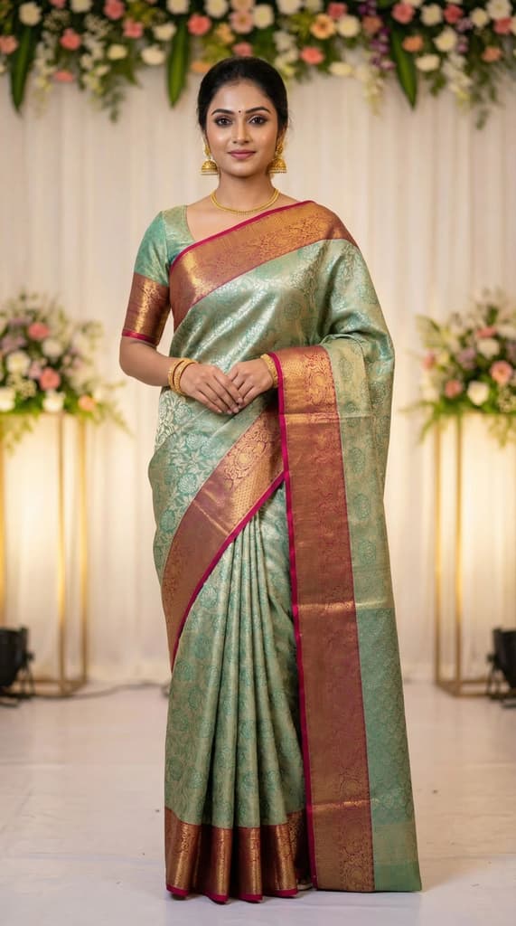 MIMOSA Women's Woven Design Kanjivaram Style Art Silk Saree with Blouse Piece - Rama (SA00002446RMFREE) — Default Title