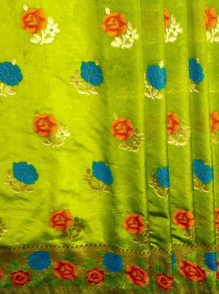 MIMOSA Women's Woven Design Paithani Style Raw Silk Saree with Blouse Piece - Olive ( SA00003129OLFREE ) — photo 5
