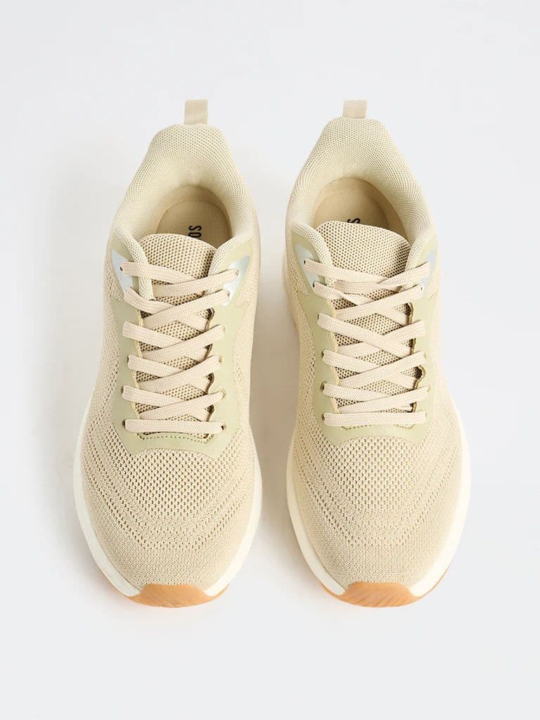 SOLEPLAY Light Beige Knit-Textured Lace-Up Sneakers — photo 3