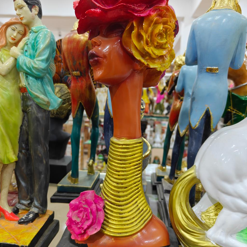 Gold Statue of Woman with Flower in Hair | Decorative | Bronze | Pink