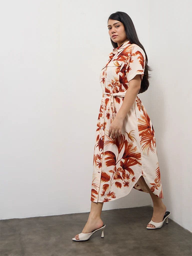 Gia Rust Botanical Printed Shirt Dress with Belt — photo 2