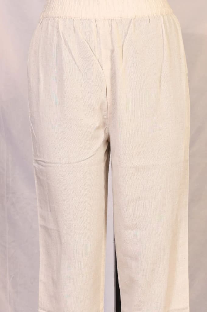 Off White Floral Embroidered Rayon A-line Kurta and Straight Pants Set — photo 6