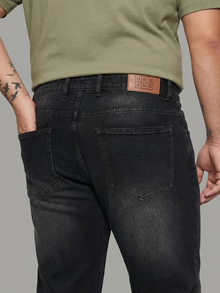 Plus Men's Black Relaxed Fit Washed Denim Jeans Non-Stretchable — photo 5