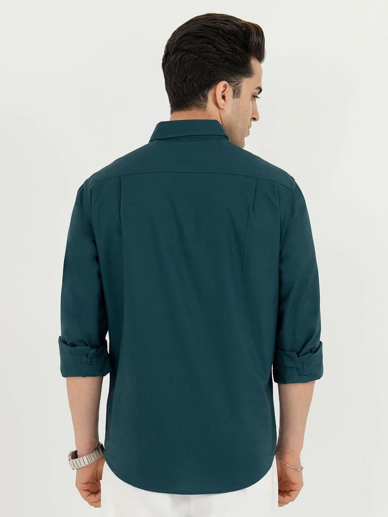 Shirts for Men in Teal | Solid Oxford Full Sleeve Casual Shirt — photo 3