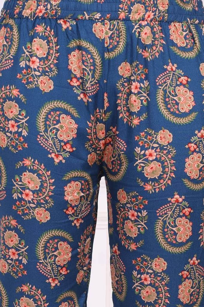Blue Floral Printed Straight Kurta, Pants and Dupatta Set — photo 8