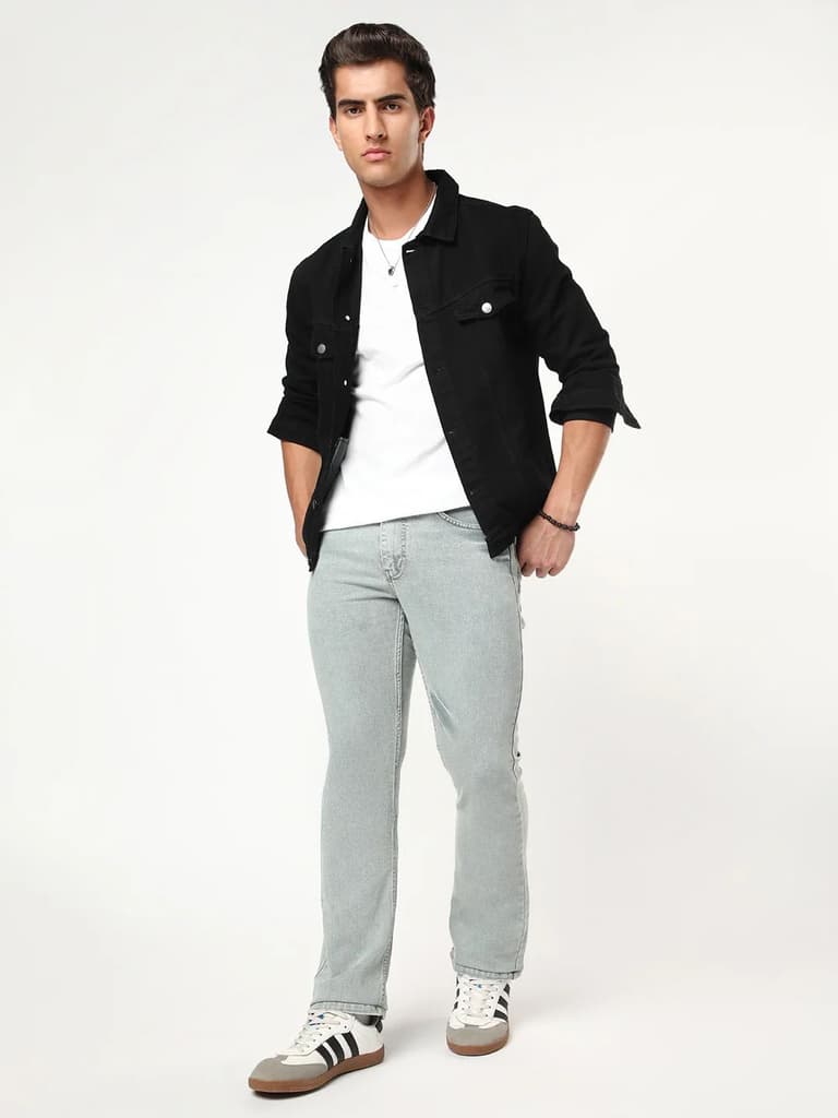Men's Ice Grey Bootcut Fit Mid Rise Acid Wash Jeans Stretchable — photo 4