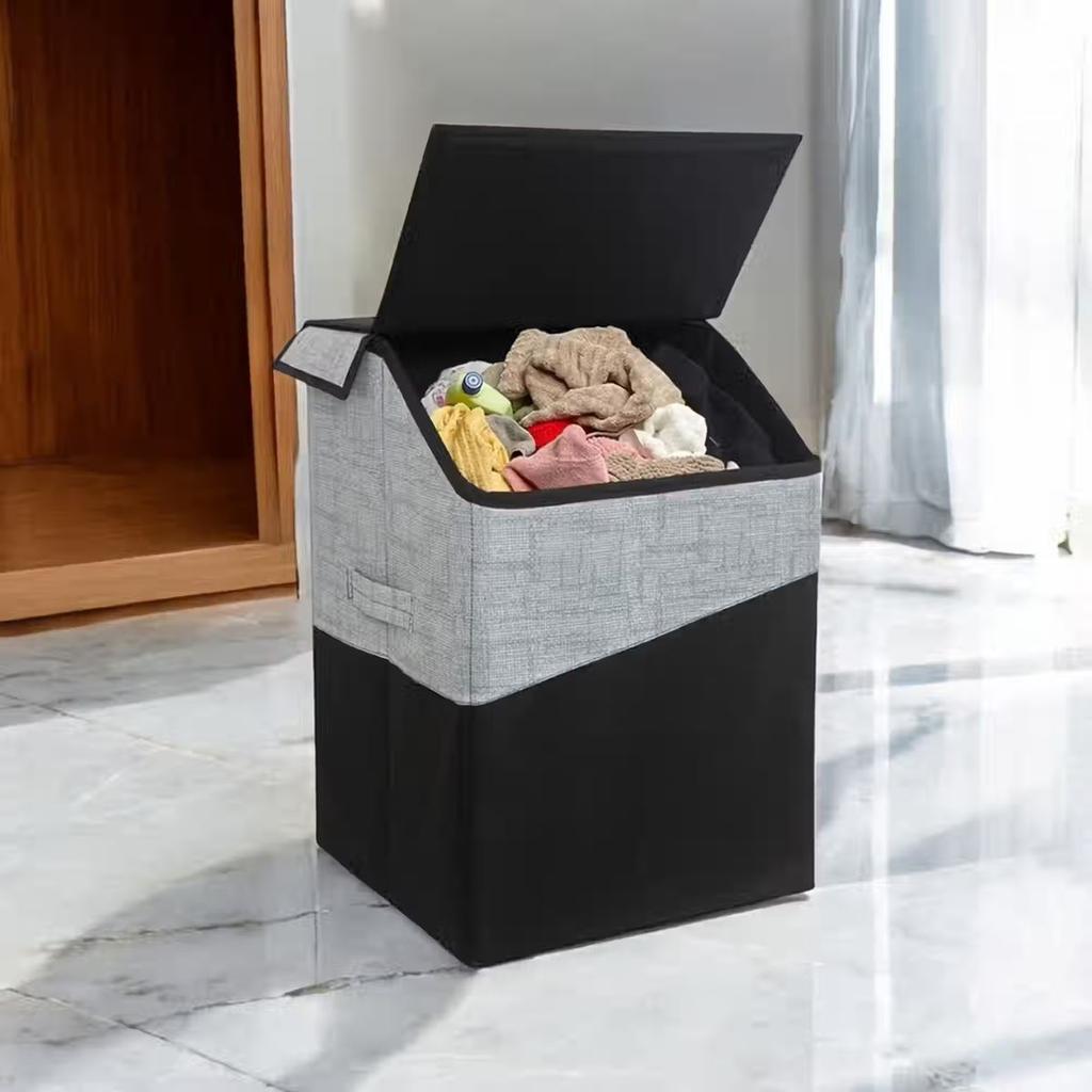 Prettykrafts 75L Laundry Square Basket Bag/Foldable/Multipurpose/Carry Handles/(Single) Jute Black — photo 2