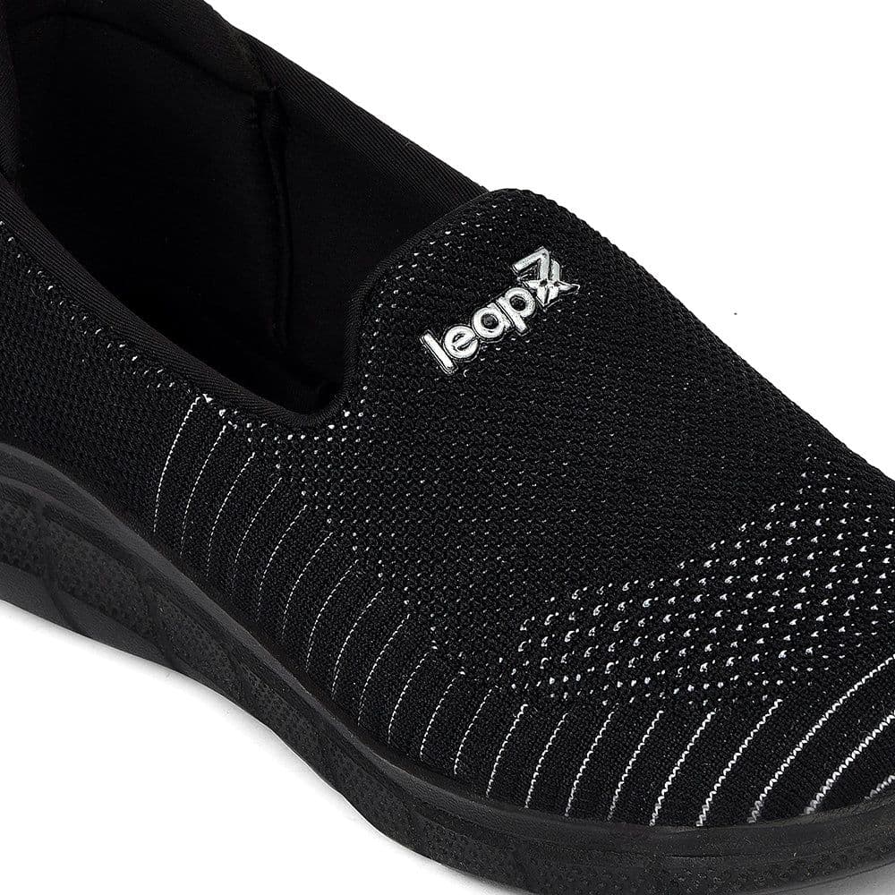 Leap7x Black Sports Non Lacing Walking Shoes For Women GHD-8 By Liberty — photo 4