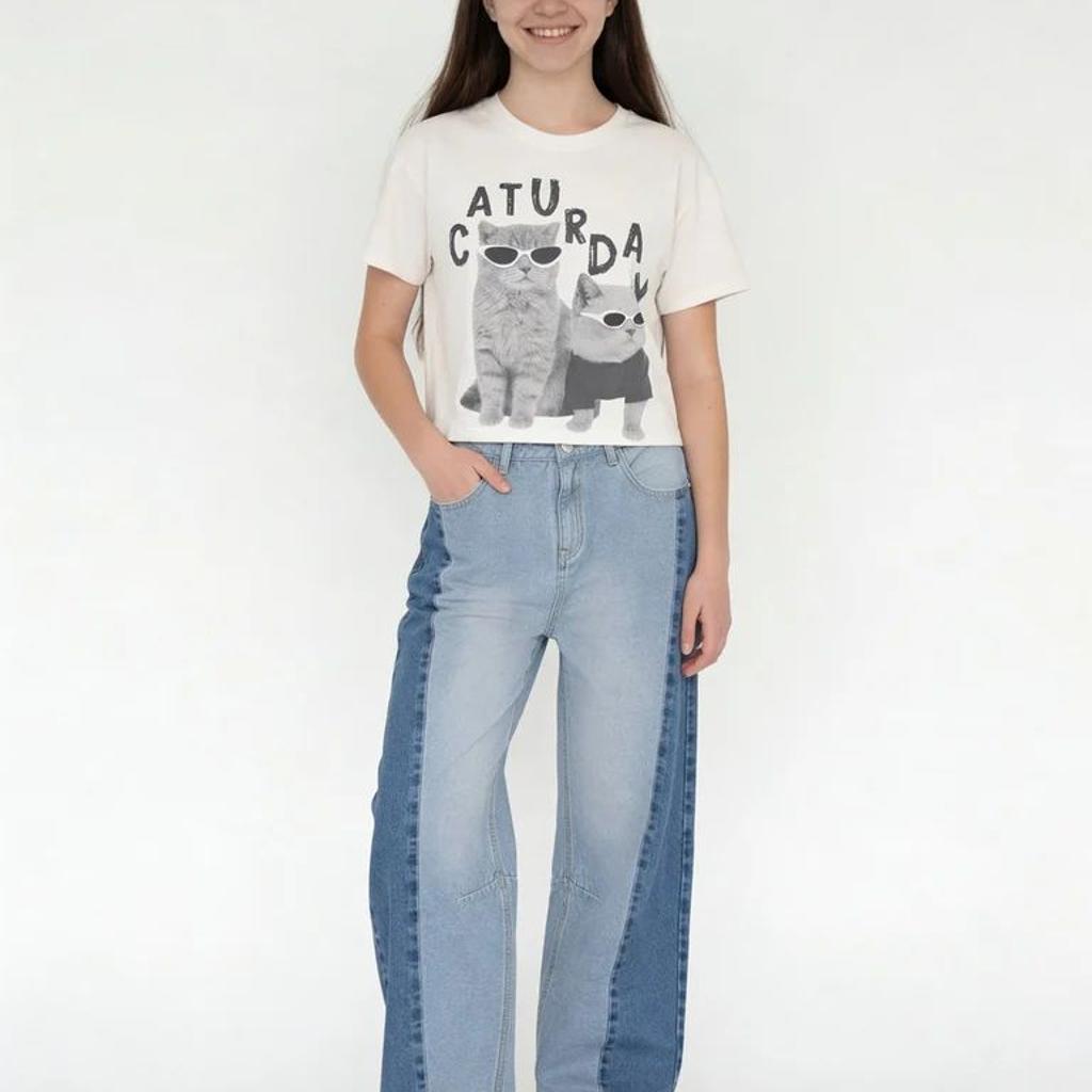 Y&F Kids Girls Blue Colour-Blocked High-Rise Jeans