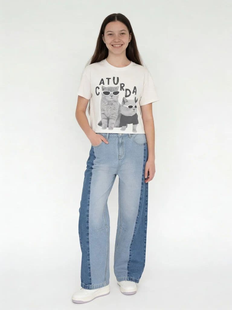 Y&F Kids Girls Blue Colour-Blocked High-Rise Jeans