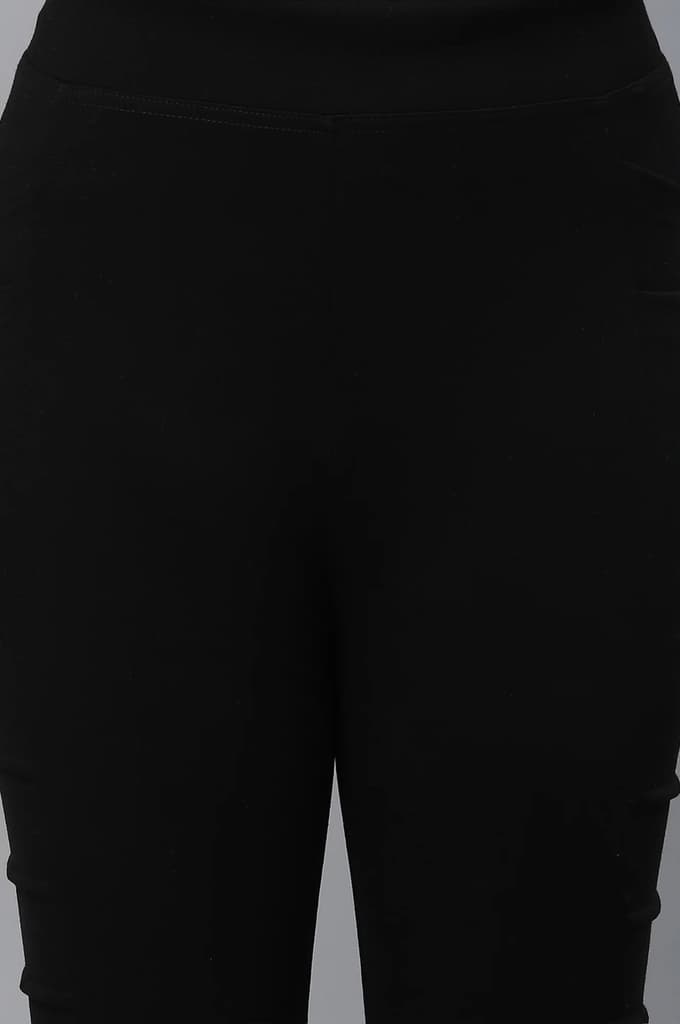 Black Solid Skinny Fit Tights With Elasticated Waist And Side Pockets — photo 6