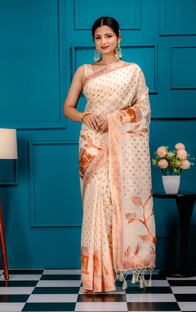 Mimosa Women's Woven Design Banarasi Style Art Silk Saree With Blouse Piece : SA00001828HWFREE — Halfwhite