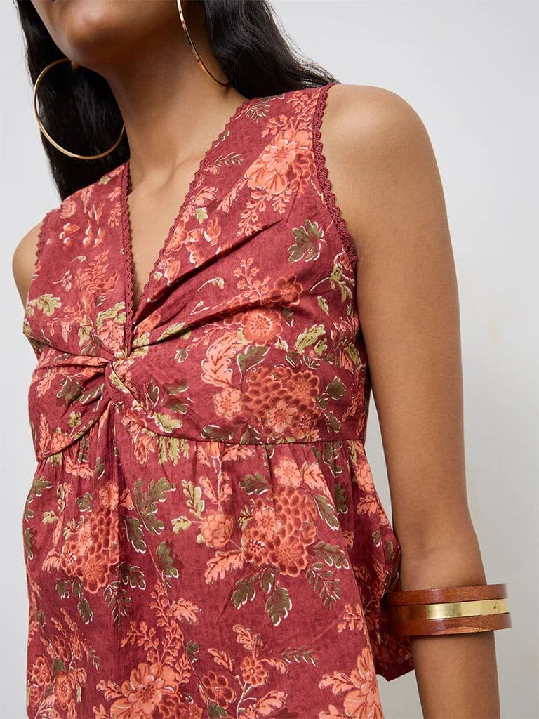 Bombay Paisley Rust Floral Design Ruched Cotton Top — photo 3