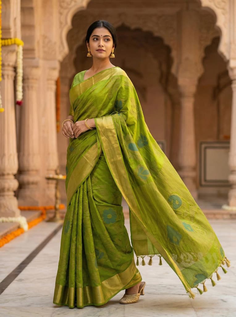 MIMOSA Women's Woven Design Mysore Silk Style Crepe Saree with Blouse Piece - Olive ( SA00003135OLFREE )