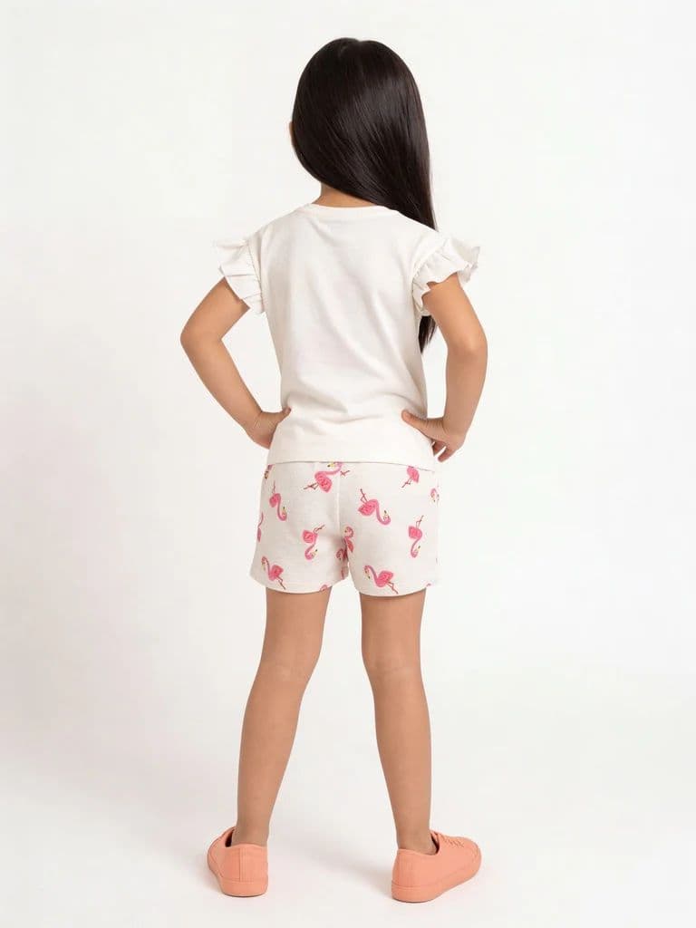 HOP Kids Girls Off-White Printed Cotton Top and Shorts Set — photo 2