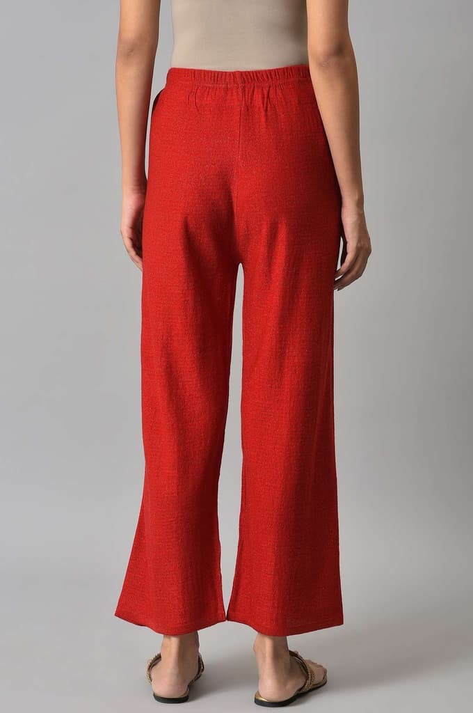 Red Solid Wide Leg Acrylic Palazzo With Elasticated Waist — photo 2